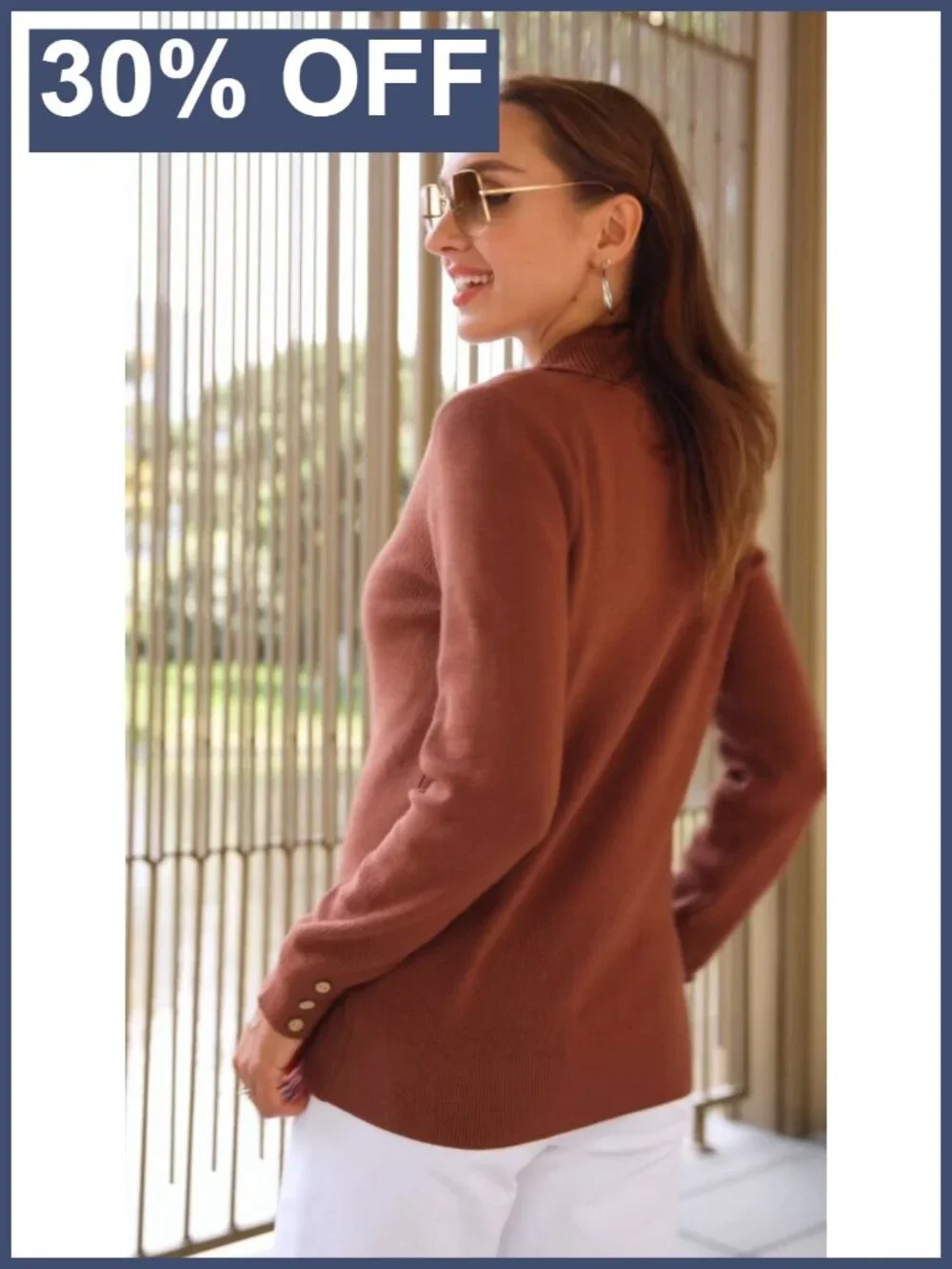 Women Long Sleeve V Neck Collar Knit Pullover Sweater